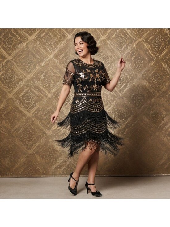 Unique Vintage Dresses & Skirts - Unique Vintage 1920s Fit & Flare Midi Dress Short Sleeve Modest Belted Lace NWT